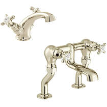 Vado Axbridge Basin & Bath Filler Tap Pack With Crosshead Handles (Bright Nickel).