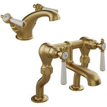 Vado Axbridge Basin & Bath Filler Tap Pack With Lever Handles (Brushed Brass).
