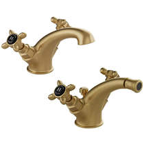 Vado Axbridge Mono Basin & Bidet Tap Pack With Crosshead Handles (Brushed Brass).