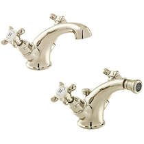 Vado Axbridge Mono Basin & Bidet Tap Pack With Crosshead Handles (Bright Nickel).