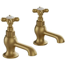 Vado Axbridge Basin Taps With Crosshead Handles (Brushed Brass, Pair).
