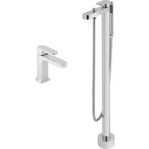 Vado life floor standing bath shower mixer & basin mixer taps pack (chrome).