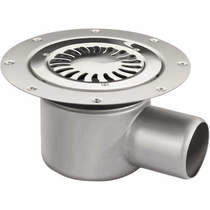 VDB Vinyl Drains Shower Drain With 75mm Horizontal Outlet (250mm, S Steel).